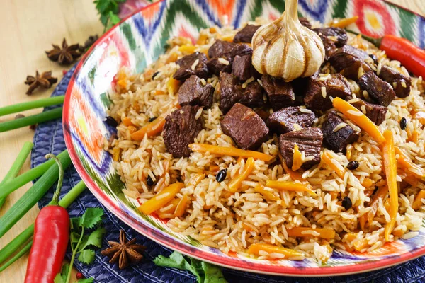 Pilaf with mutton, carrots, onions — Stock Photo, Image