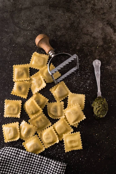 Fresh ravioli on table — Stock Photo, Image