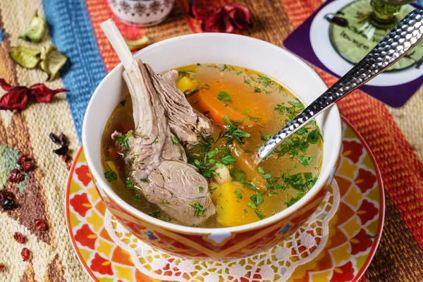 Fresh soup with veal — Stock Photo, Image