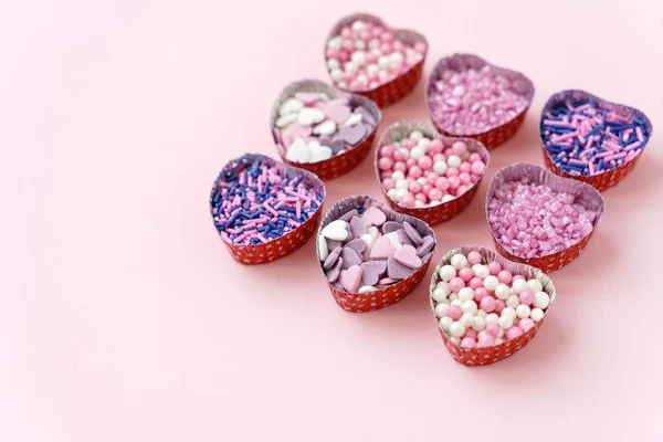 Sugar Hearts Pink Background Close — Stock Photo, Image