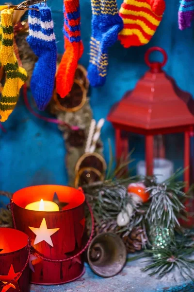 Velas Navidad Encendidas Decoración Navideña —  Fotos de Stock
