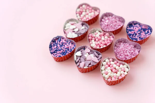 Sugar Hearts Pink Background — Stock Photo, Image