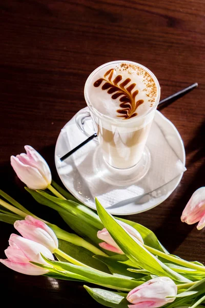 Cup Cappuccino Table Close — Stock Photo, Image
