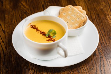  balkabağı çorbası croutons, yakın çekim