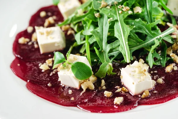 Rote Bete Carpaccio Mit Feta Käse Hautnah — Stockfoto