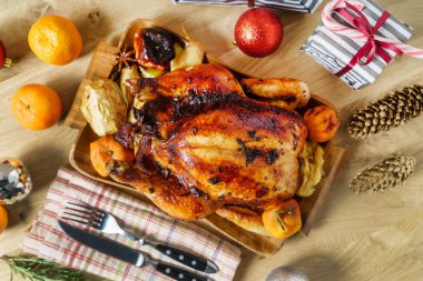 Noel tablo, kavrulmuş tavuk yakın çekim