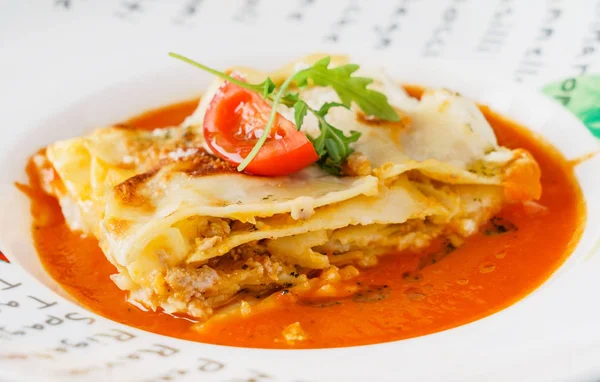 Tasty Lasagna Sauce Close — Stock Photo, Image