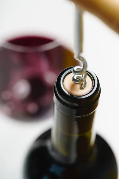 Wine Bottle Corkscrew Close — Stock Photo, Image