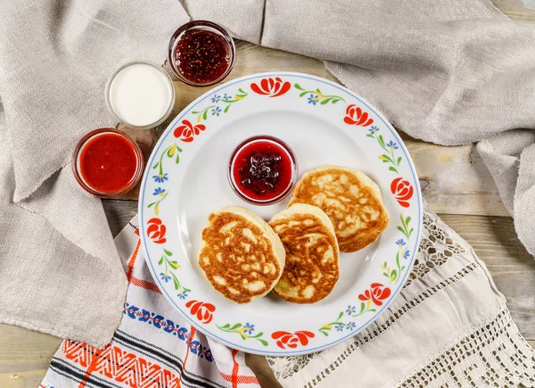 Pancakes Wooden Background Close — Stock Photo, Image