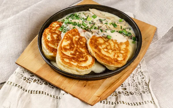 pancakes with meat, close up