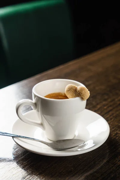 Caffè Con Cuore Zucchero Primo Piano — Foto Stock
