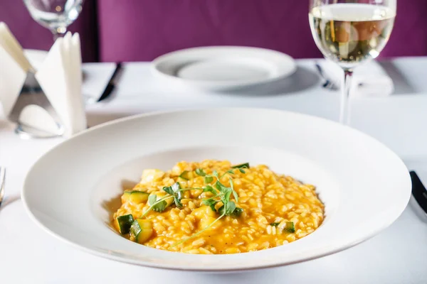 pumpkin risotto in the restaurant. Close up