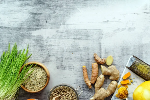 Comida Sana Fresca Sobre Mesa Cerca — Foto de Stock