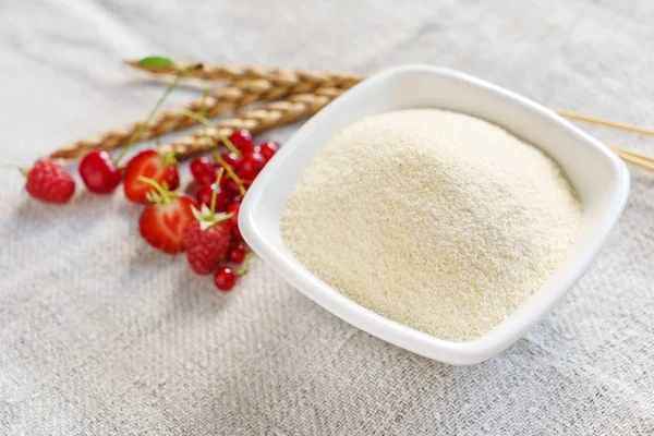 Raw Unprepared Semolina Bowl Close — Stock Photo, Image