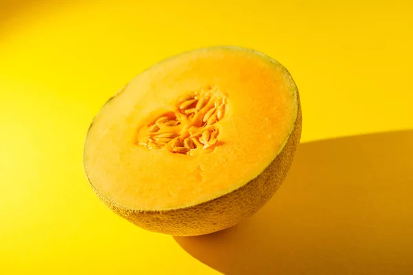 Cantaloupe Yellow Background Close — Stock Photo, Image
