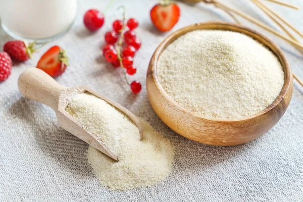 Raw Unprepared Semolina Bowl Close — Stock Photo, Image