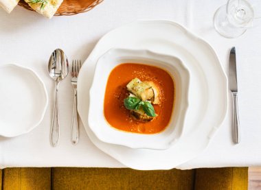 kremalı domates çorbası yakın çekim