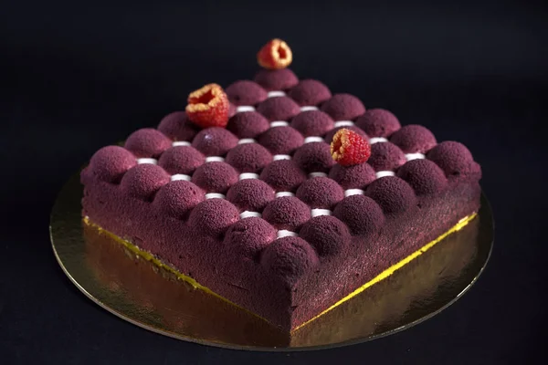 Creatieve Cake Met Vruchten Bessen Close — Stockfoto