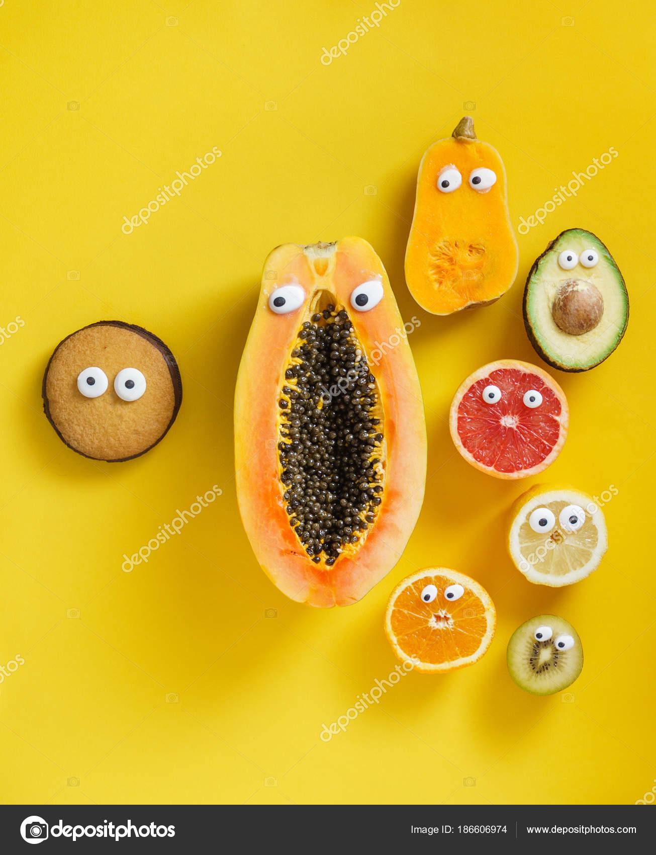 Смешные Фрукты Овощи Символов Закрыть — Стоковое фото