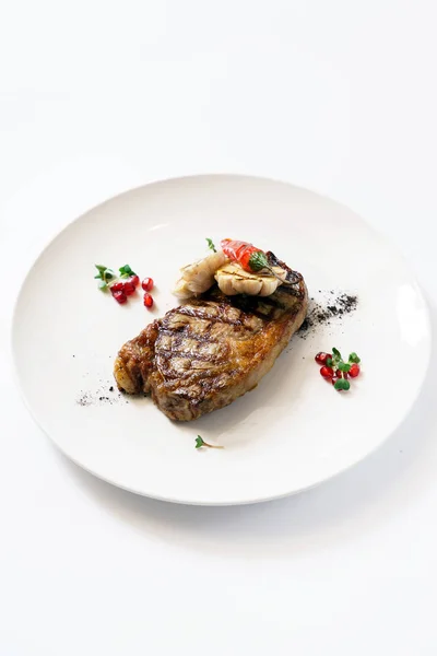 Gegrilde Steak Met Saus Close — Stockfoto