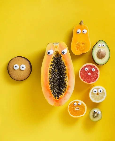 Zábavné Ovoce Zeleniny Znaky Zblízka — Stock fotografie