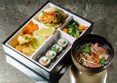 bir bento kutusuna yemek, yakın çekim