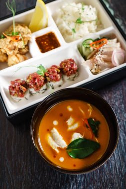 bir bento kutusuna yemek, yakın çekim