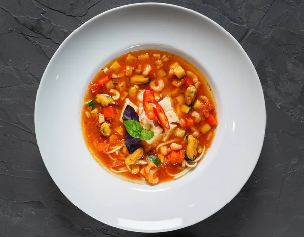 Seafood Soup Vegetables Close — Stock Photo, Image