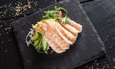 karides sashimi salata, yakın çekim