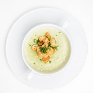 kızarmış ekmek parçaları ile çorbası Krem, yakın çekim