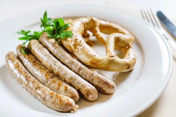 Sausage Bretzel Close — Stock Photo, Image