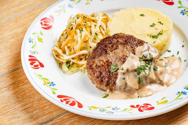 Meatball Mashed Potato Close — Stock Photo, Image