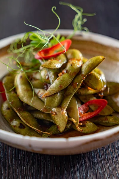 Dušené Fazole Edamame Zelené Sóji Východoasijské Kuchyně — Stock fotografie