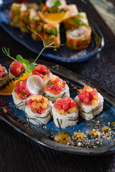 Sushi Den Asiatiska Restaurangen Närbild — Stockfoto