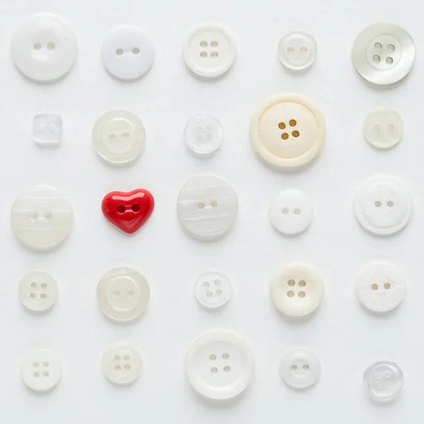 White Buttons Red Heart — Stock Photo, Image