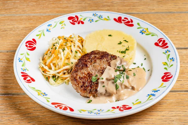 Meatball Mashed Potato Close — Stock Photo, Image