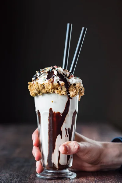 milkshake with chocolate, close up
