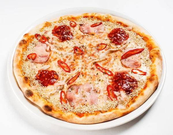 Pizza Prato Branco Perto — Fotografia de Stock