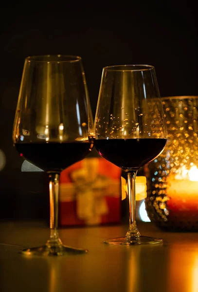 Vino Rosso Candele Vicino — Foto Stock