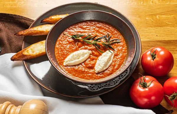 Tomato Cream Soup Table Close — Stock Photo, Image