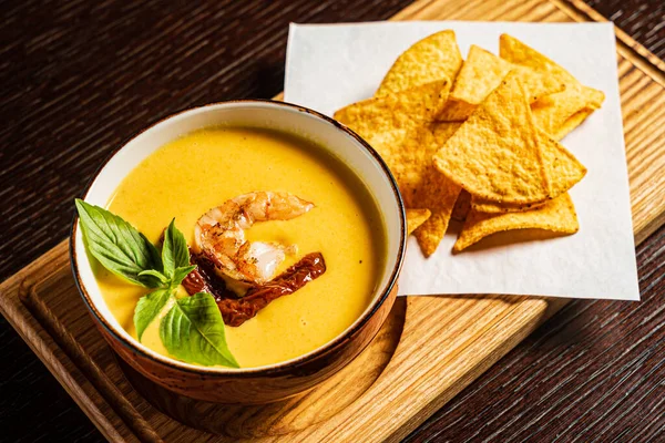 Pumpkin Cream Soup Corn Chips — Stock Photo, Image