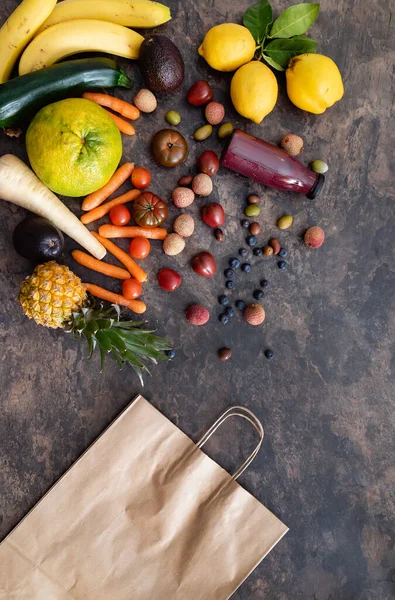 Frutas Verduras Frescas Mesa Piedra Concepto Cero Residuos — Foto de Stock