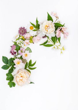 Beyaz arka planda yaz çiçekleri