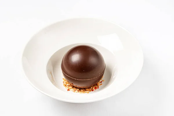 Dessert Chocolat Rond Aux Noix — Photo