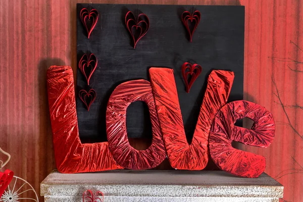 Decor Voor Valentijnsdag Rode Boeken — Stockfoto