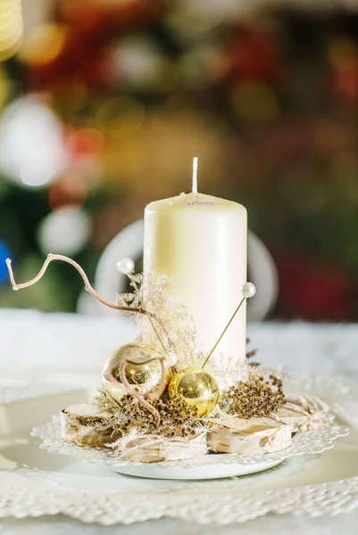 Decoración Navideña Con Velas Ramas Abeto — Foto de Stock