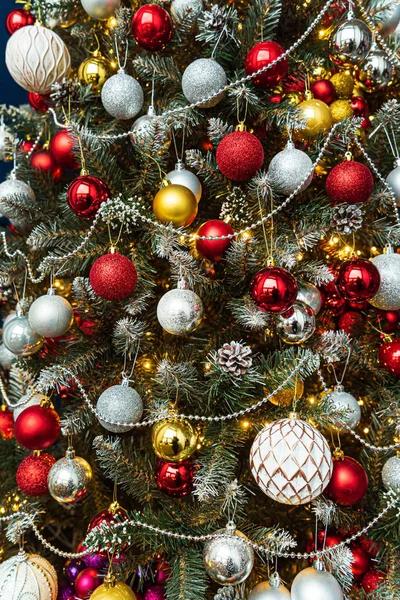 Christmas Tree Red Golden Balls — Stock Photo, Image