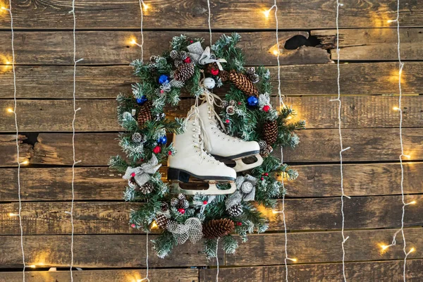 Christmas wreath with vintage skates