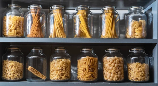 Different Kinds Pasta Jars — 스톡 사진