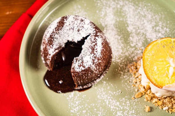 Fondant Chocolat Avec Crème Glacée — Photo